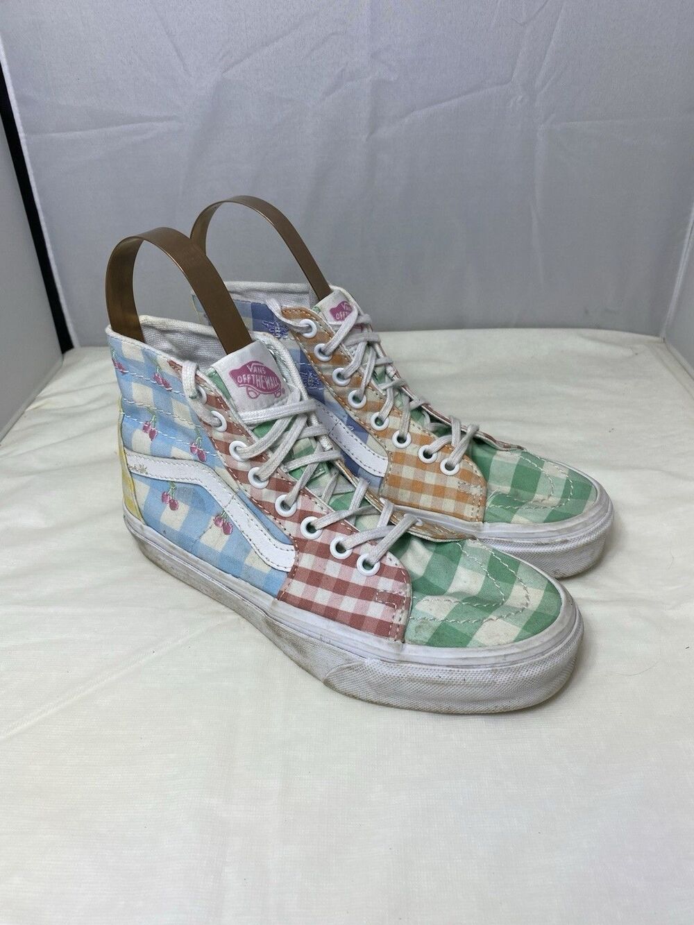 Vans shoes womens 5.5 pastel cherry gingham high top skate preppy spring comfy